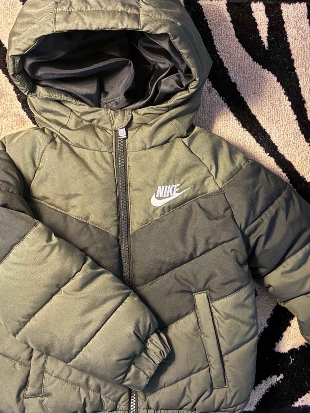 Nike Kids Olive Green Hooded Puffer Jacket